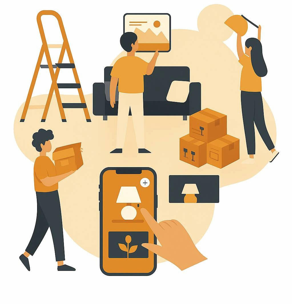 Set decoration workspace with props and production materials